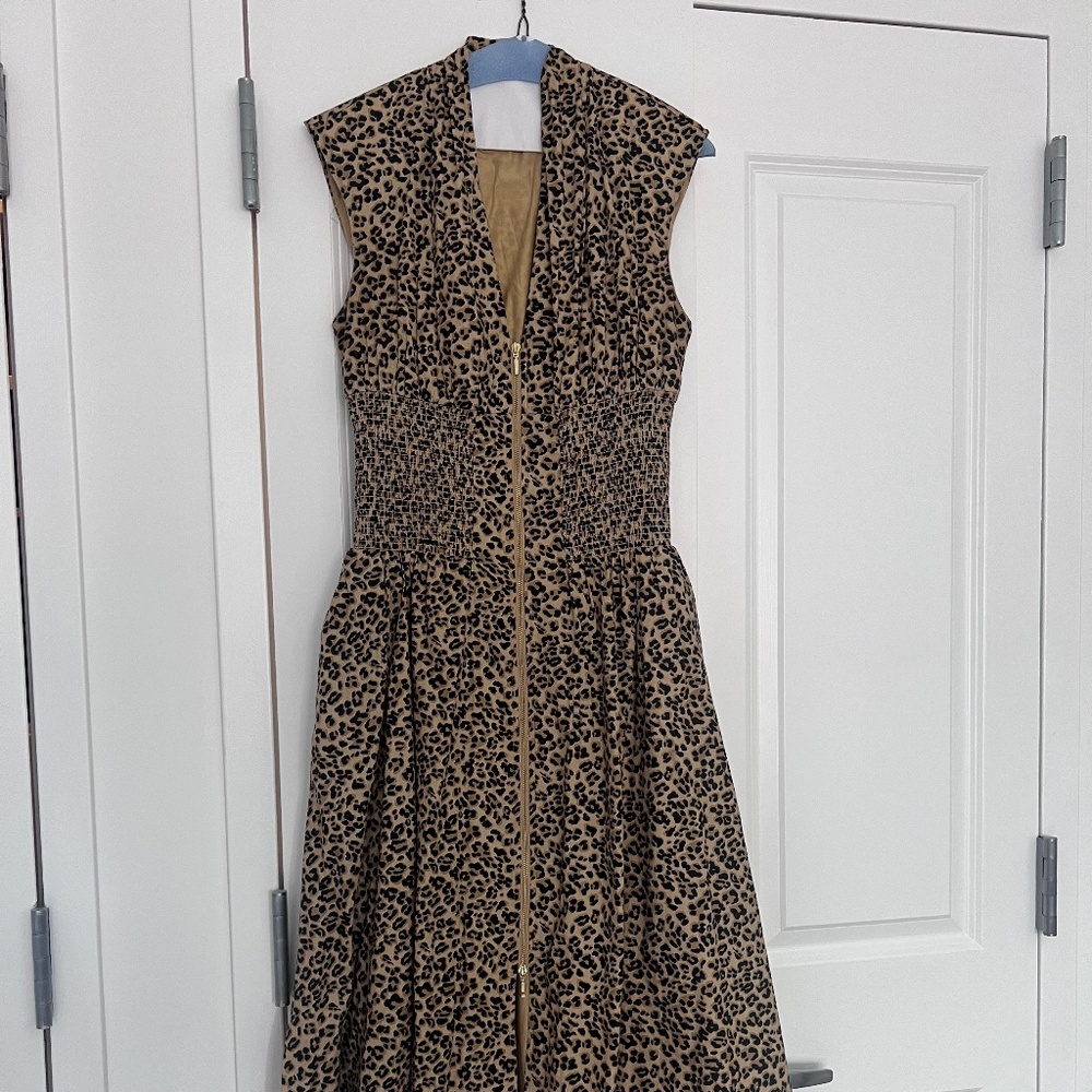The Tommie Cap-Sleeve Smocked Front-Zip Shirt Dress SZ Small